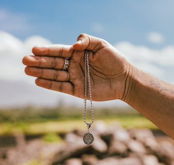 Tarnished Aztec Sun Pendant with Rope Chain