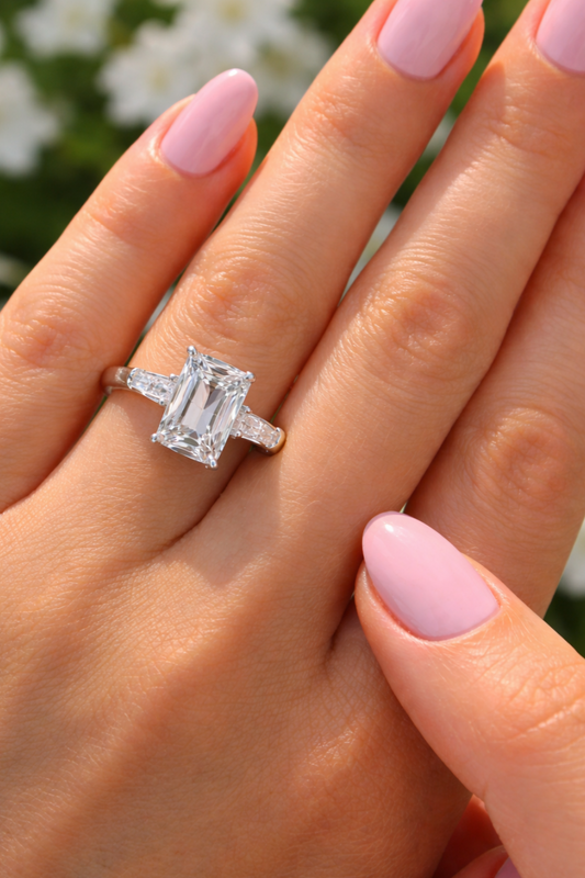 Baguette 3-Stone Emerald Cut Engagement Ring