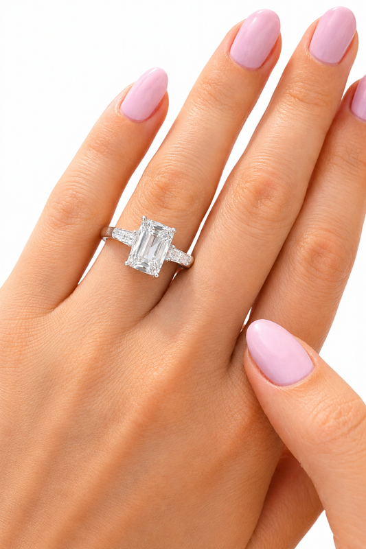 Baguette 3-Stone Emerald Cut Engagement Ring