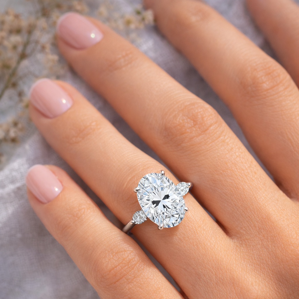 Elegant three stone Oval with Pear Accents