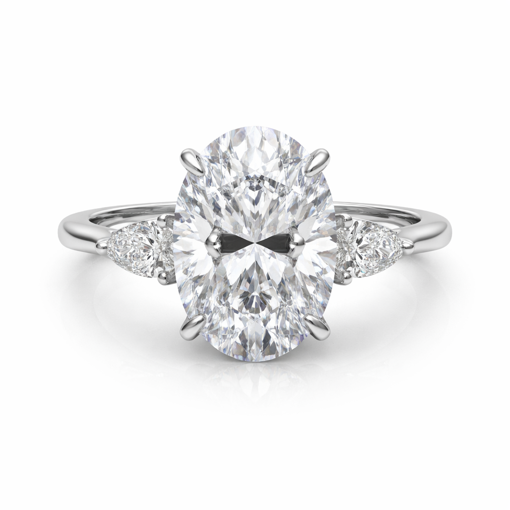 Elegant three stone Oval with Pear Accents